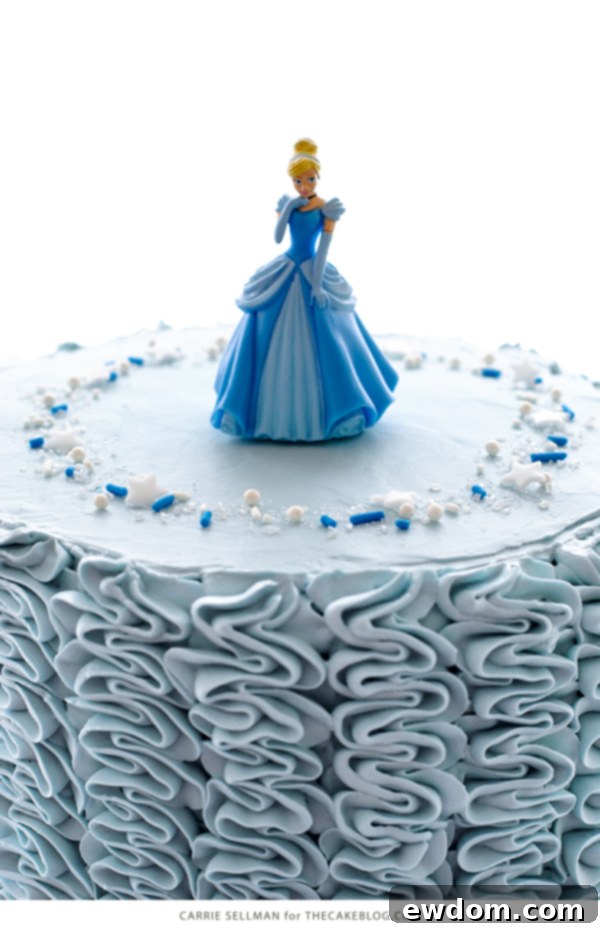Finished Cinderella cake ready for a princess birthday party
