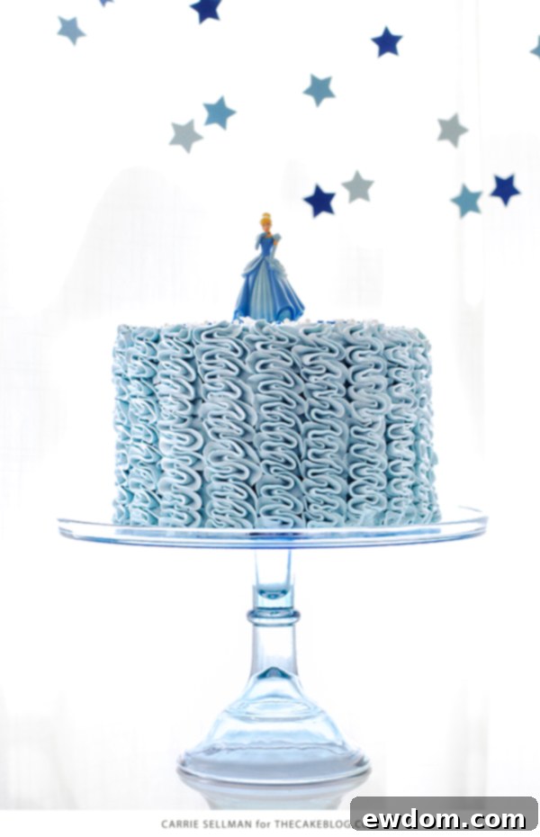 Another view of the enchanting Cinderella cake with buttercream ruffles