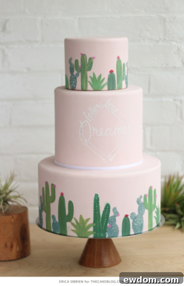 Atomic Age Cactus Confection 9 Full view of the multi-tiered Mid-Century Cactus Cake with all design elements