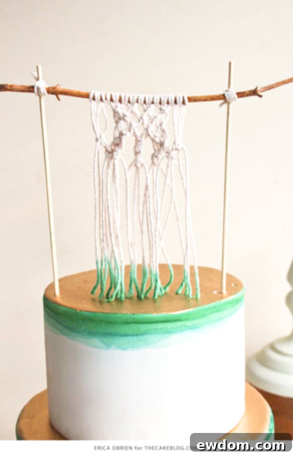 Gradient Macramé Masterpiece 4 The artistic process: macrame topper creation and initial cake design concept by Erica OBrien.
