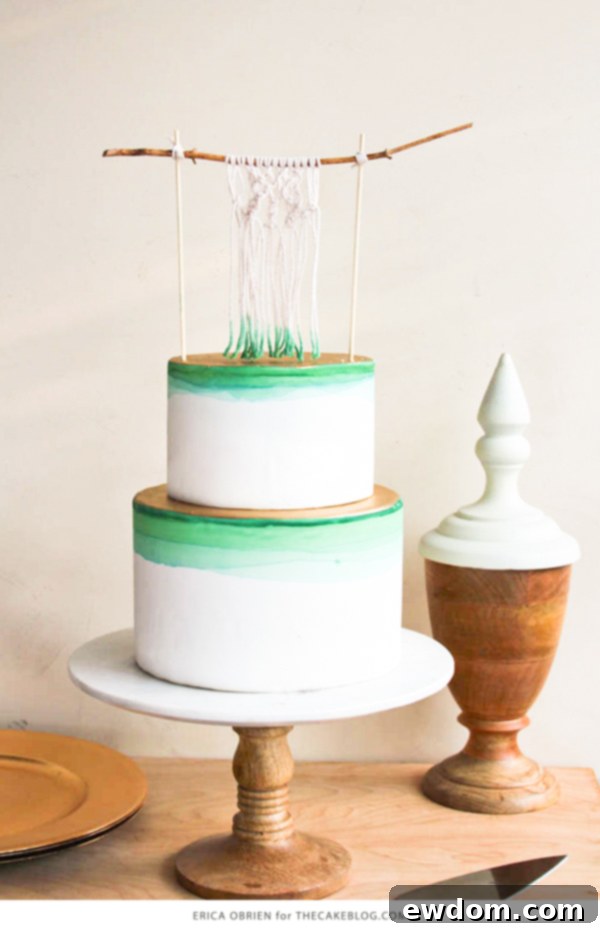 Gradient Macramé Masterpiece 6 Detail shot of Erica OBrien's macrame cake, highlighting the natural textures and modern finish.