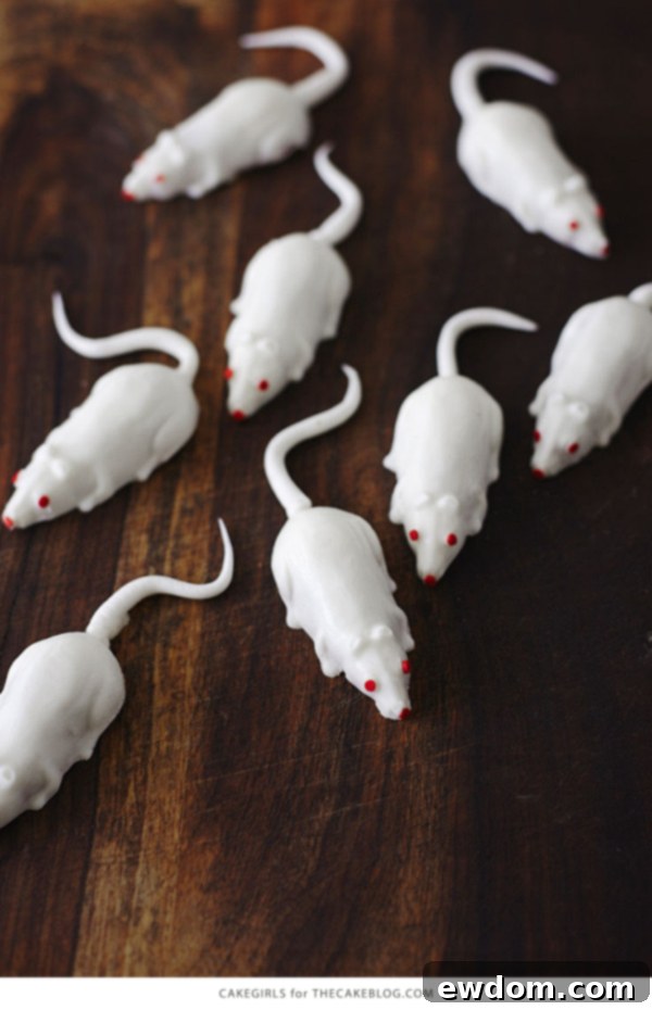 Creepy Mice Cakes! Learn how to make these spooky, red velvet filled, mice cakes -- a Halloween food sure to freak out your party guests | Cakegirls for TheCakeBlog.com
