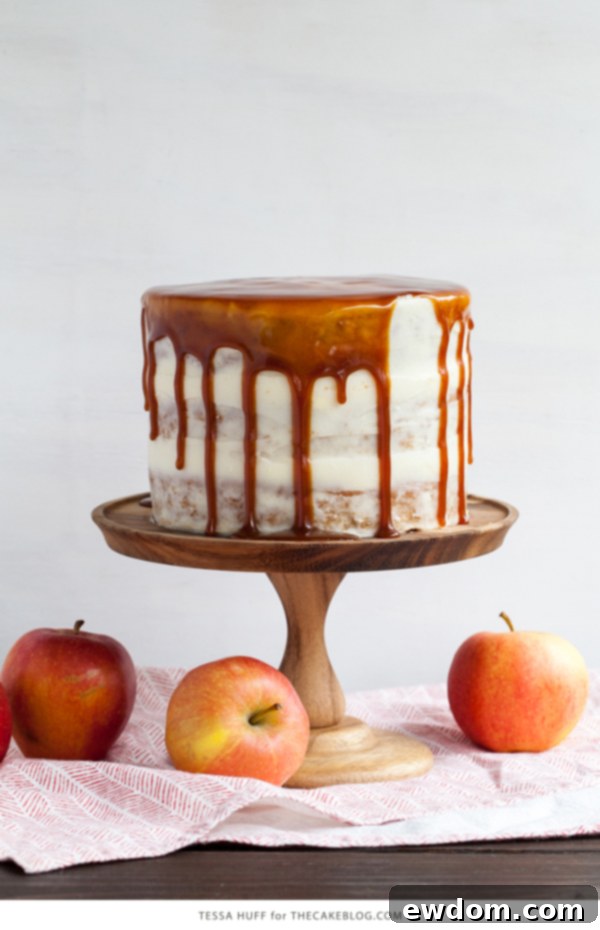 Apple & Goat Cheese Cake - fresh apple cake with goat cheese frosting and cinnamon caramel glaze by Tessa Huff