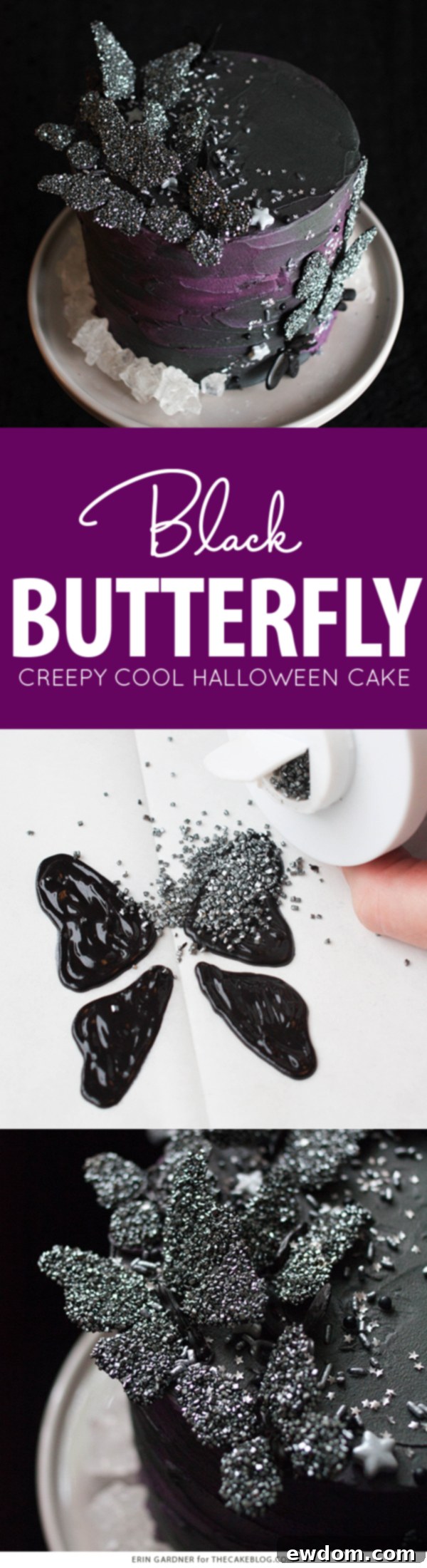 How to make a creepy-cool Black Butterfly Cake for Halloween! | Erin Gardner for TheCakeBlog.com