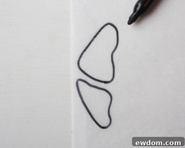 Drawing butterfly wing templates on parchment paper with a black marker