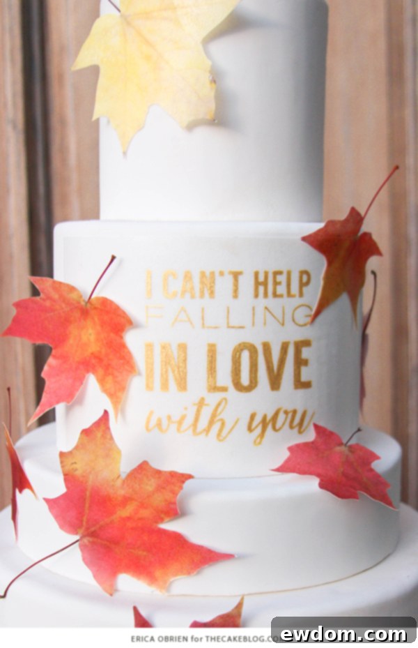 Erica O'Brien's Autumn Wedding Cake design showcasing the beauty of New England fall colors
