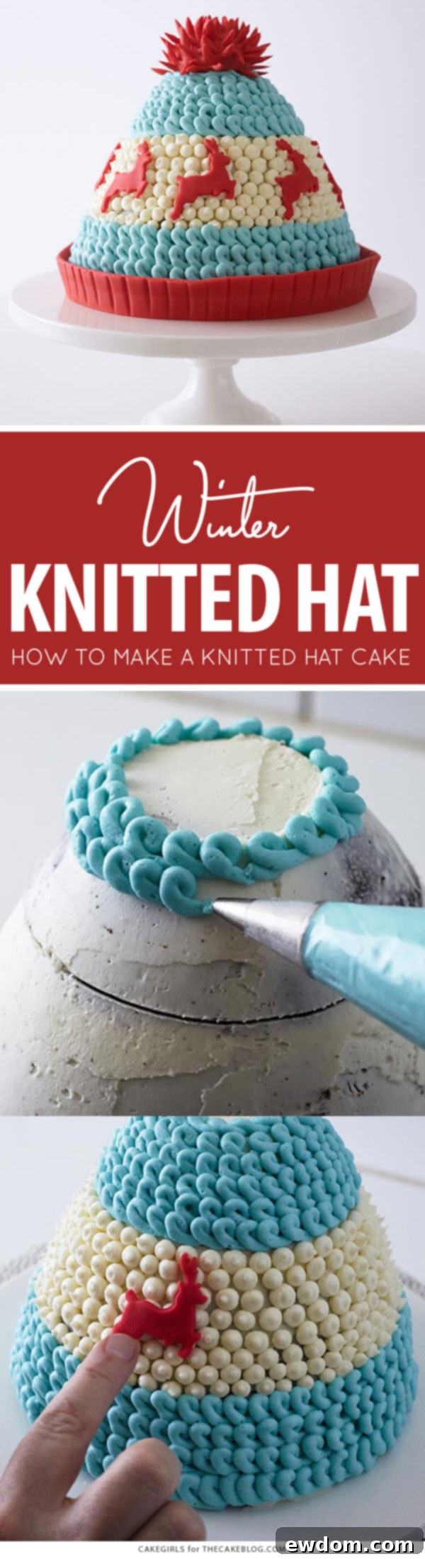 Winter Hat Cake - a festive dessert resembling a knitted cap, perfect for holiday celebrations by Cakegirls for TheCakeBlog.com