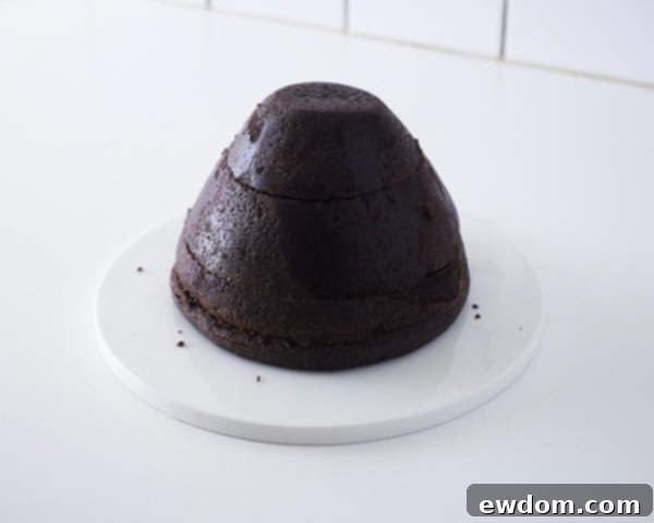 Cake layers being sliced evenly for the Winter Hat Cake