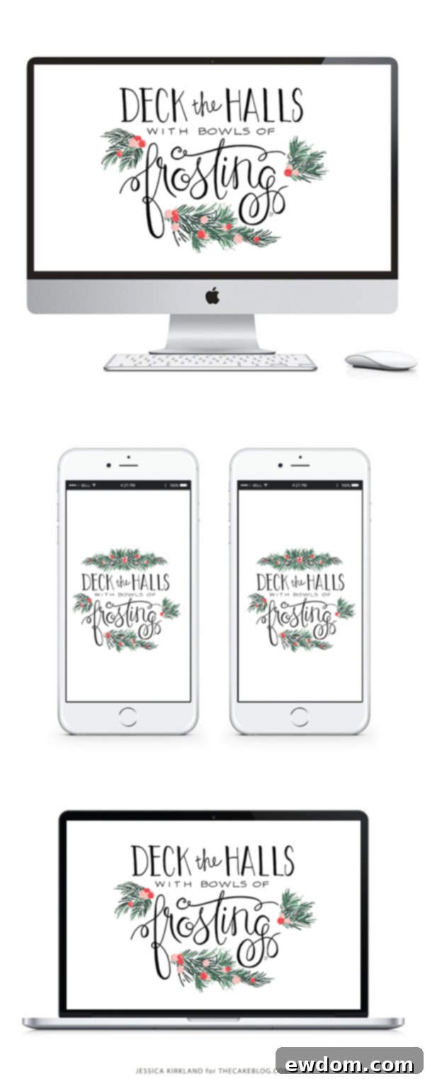 Free Holiday Printable Art and Digital Wallpapers 'Deck the Halls with Bowls of Frosting' by Pen N' Paper Flowers