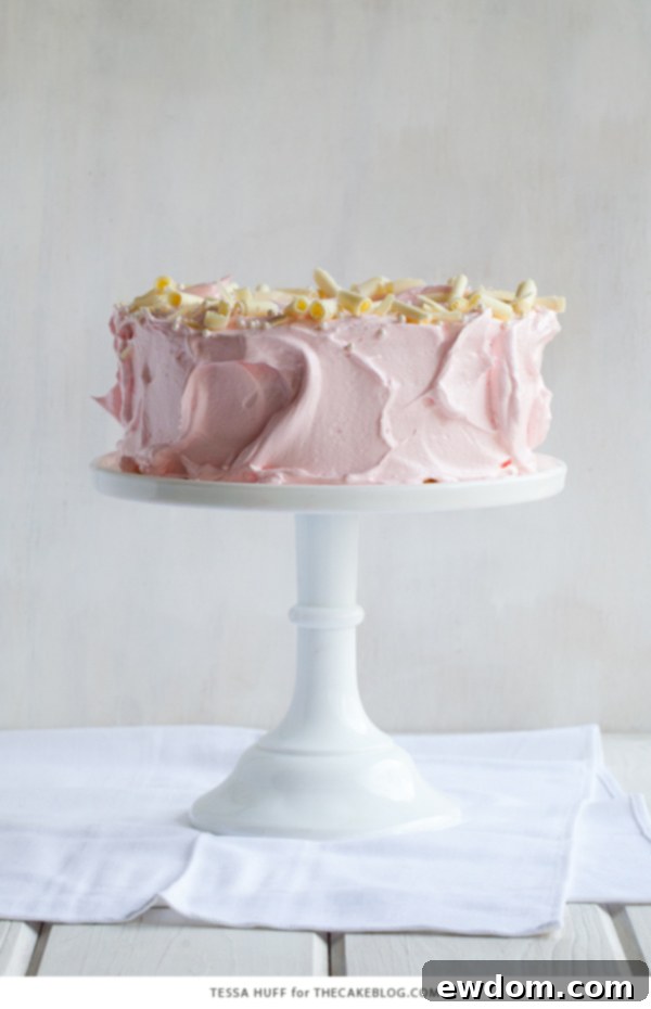 Pink Peppermint Cake - vanilla bean cake with whipped white chocolate peppermint | by Tessa Huff for TheCakeBlog.com