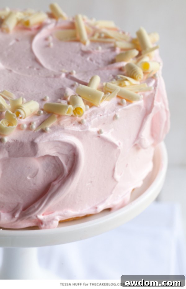 Pink Peppermint Cake - vanilla bean cake with whipped white chocolate peppermint | by Tessa Huff for TheCakeBlog.com