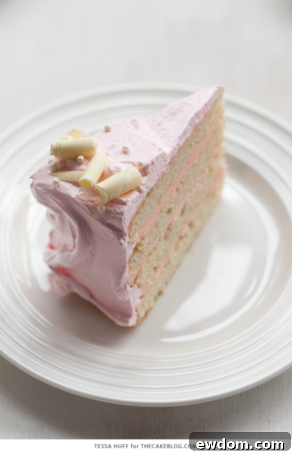 Pink Peppermint Cake - vanilla bean cake with whipped white chocolate peppermint | by Tessa Huff for TheCakeBlog.com