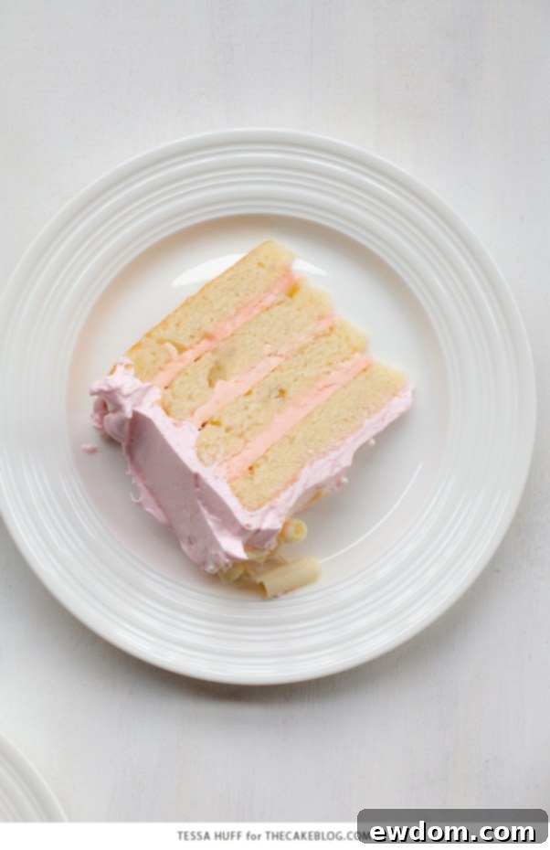 Pink Peppermint Cake - vanilla bean cake with whipped white chocolate peppermint | by Tessa Huff for TheCakeBlog.com