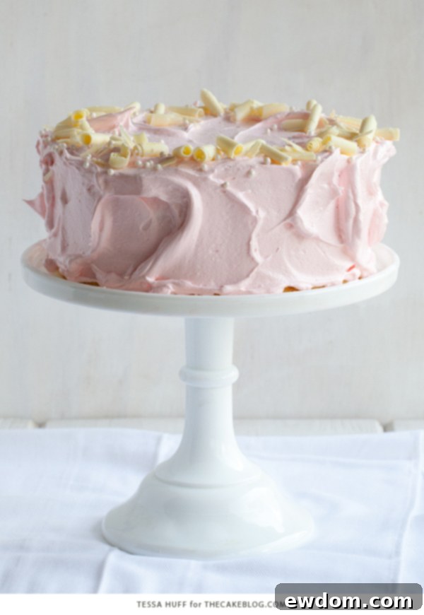 Pink Peppermint Cake - vanilla bean cake with whipped white chocolate peppermint | by Tessa Huff for TheCakeBlog.com