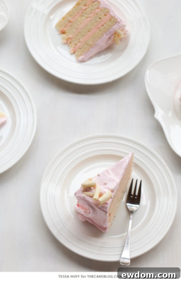 Pink Peppermint Cake - vanilla bean cake with whipped white chocolate peppermint | by Tessa Huff for TheCakeBlog.com