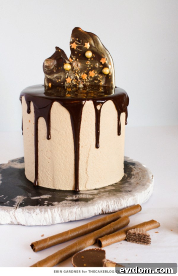 Strategically placing chocolate shards and other tall elements on top of a drippy cake, tutorial by Erin Gardner