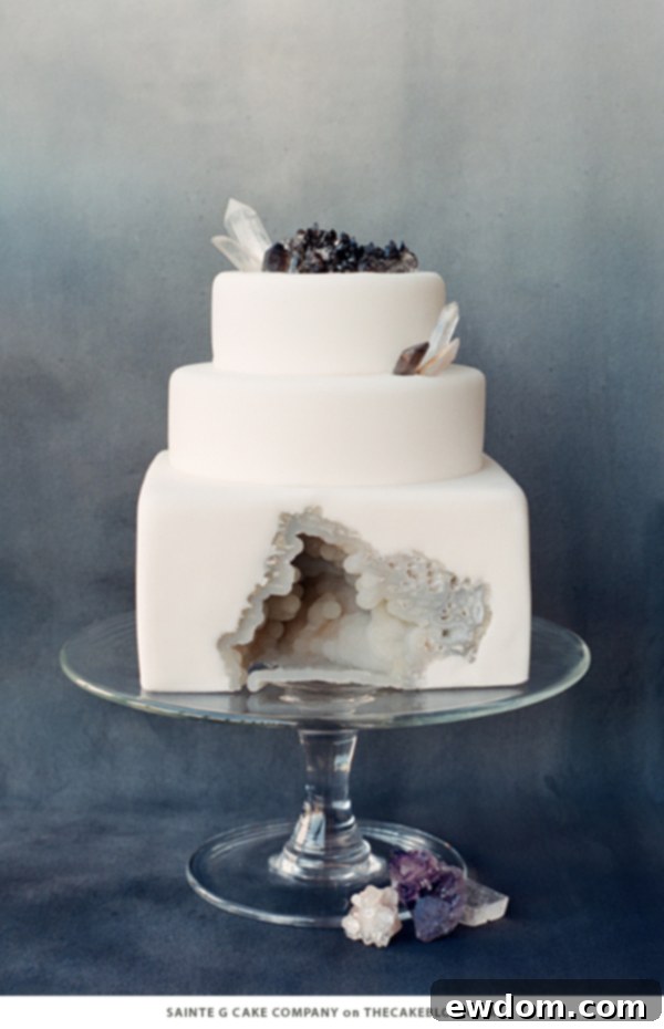 Oregon Coast Inspired Geode and Crystal Winter Cake by Sainte G Cake Company | TheCakeBlog.com