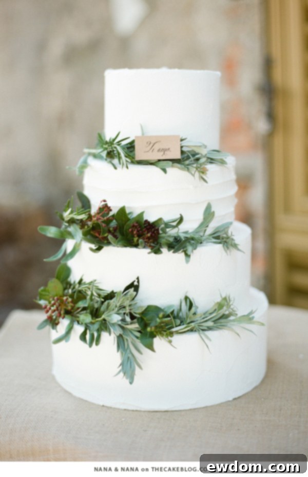 Organic Rustic Buttercream Winter Cake with Mixed Greenery and Berries by Nana & Nana | TheCakeBlog.com