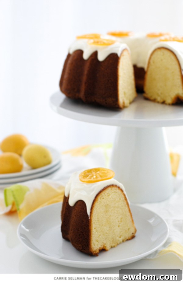 Close-up of Lemon Bundt Cake Slice with Glaze