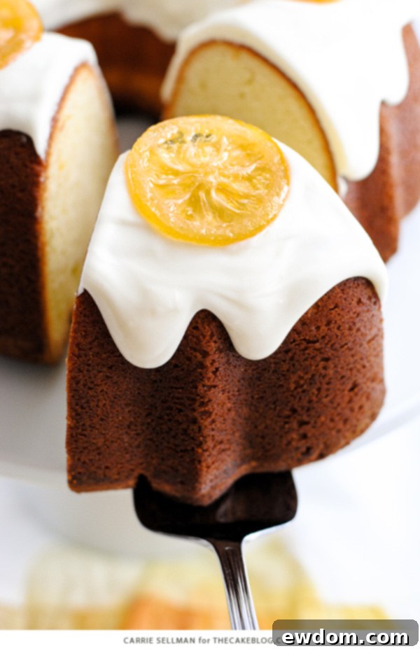 Full View of Lemon Bundt Cake on Cake Stand