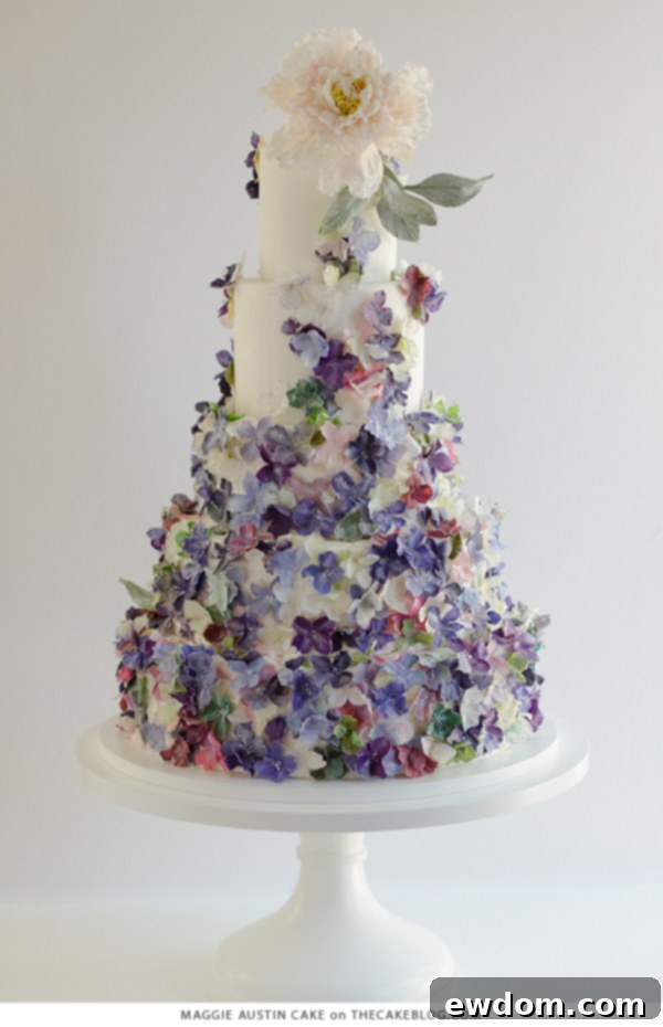 Maggie Austin Cake: Blue Floral Appliqué Spring Cake with Silver Detailing