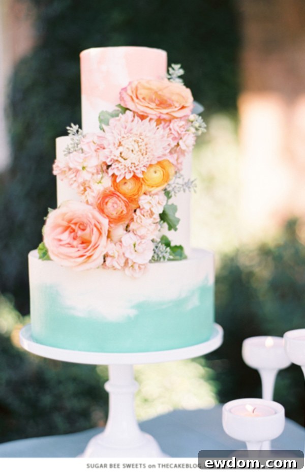 Sugar Bee Sweets: Peachy Pink and Vintage Mint Green Buttercream Watercolor Cake
