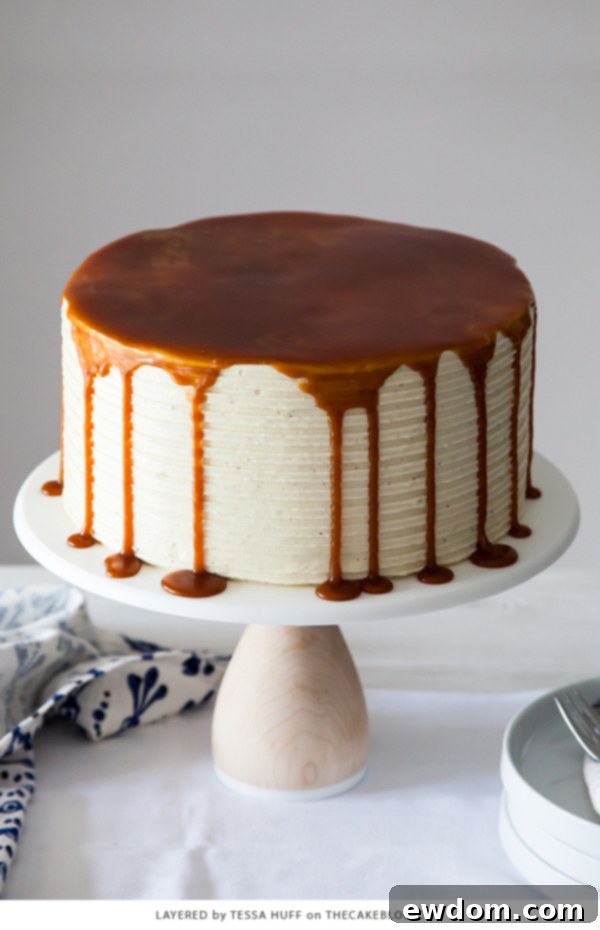 London Fog Cloud Cake 3 Tessa Huff's London Fog Cake recipe featured in her cookbook Layered, showcasing exquisite chocolate cake, Earl Grey buttercream, and salted caramel