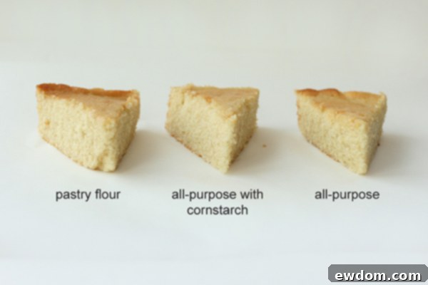 Flour Comparison - side by side comparison of all-purpose, cake flour, pastry flour, bleached and unbleached for cake baking| by Summer Stone for TheCakeBlog.com