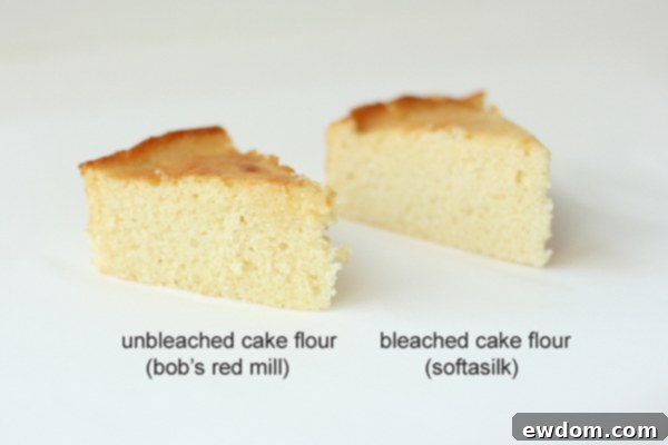 Flour Comparison - side by side comparison of all-purpose, cake flour, pastry flour, bleached and unbleached for cake baking| by Summer Stone for TheCakeBlog.com