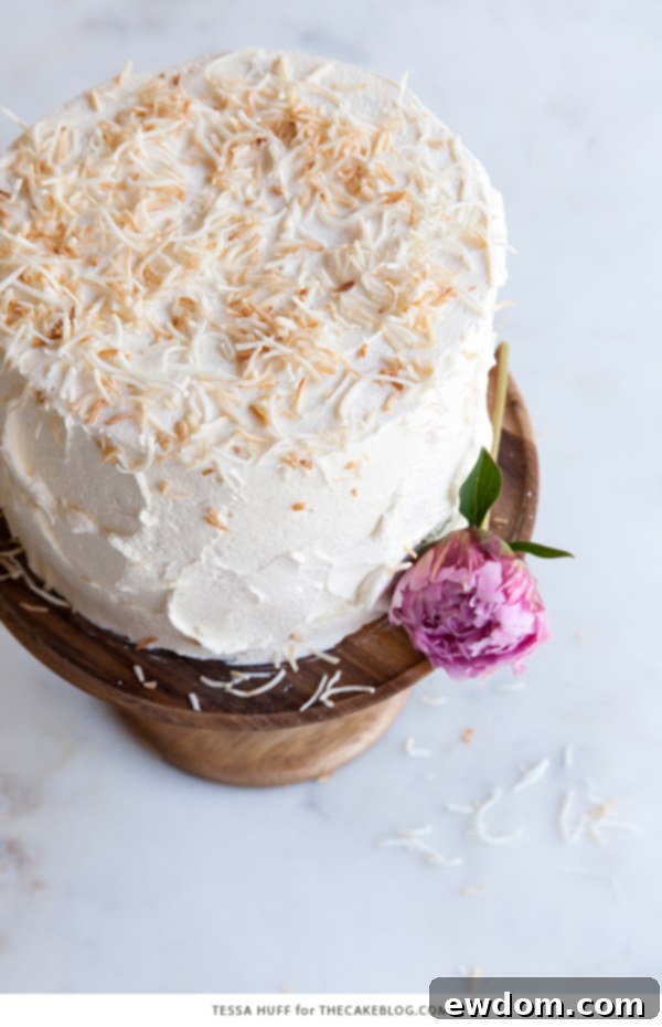 Tropical Coconut Tres Leches Cake 4 Three layers of Coconut Tres Leches cake batter, ready for baking in round pans, highlighting the transition from a traditional sheet cake to a modern layer cake, by Tessa Huff