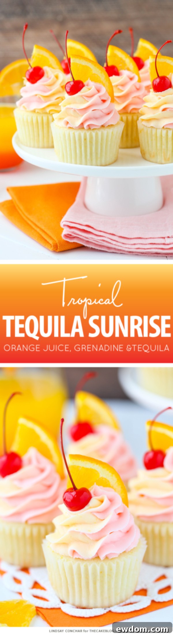Tequila Sunrise Cupcake Recipe | by Lindsay Conchar for TheCakeBlog.com