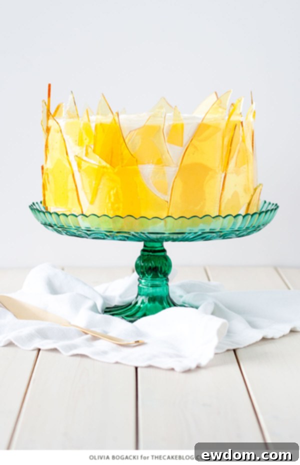 Caramelized Custard Dream Cake 2 Creme Brûlée Layer Cake - a decadent vanilla bean cake with creamy vanilla custard, crunchy caramel, and stunning sugar shards, by Olivia Bogacki for TheCakeBlog.com