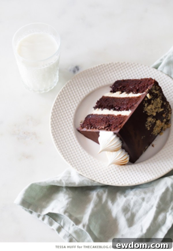 S'mores Cake - s'more inspired layer cake recipe with chocolate cake, graham cracker buttercream, chocolate ganache and toasted marshmallow meringue | by Tessa Huff for TheCakeBlog.com