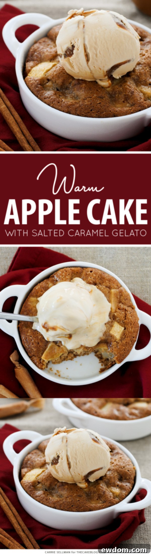 Warm Apple Cake with Salted Caramel Gelato | A delectable dessert recipe by Carrie Sellman for TheCakeBlog.com