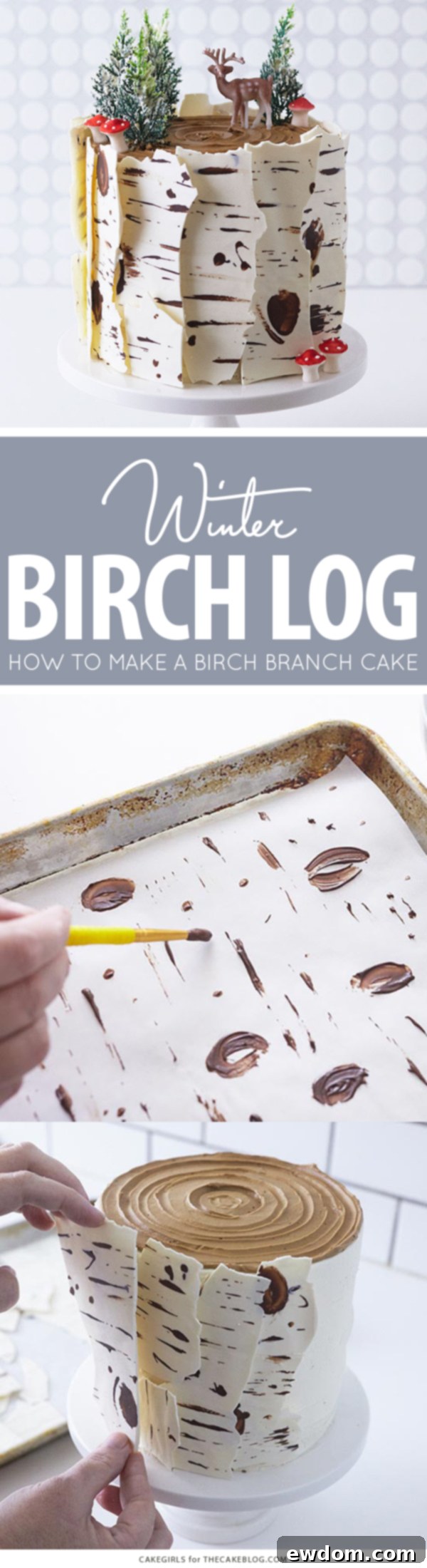 Birch Log Cake! Learn how to make this wintry, birch cake that looks just like a natural birch branch | by Cakegirls for TheCakeBlog.com