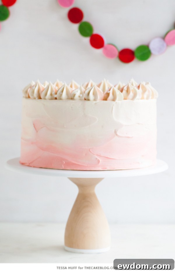Peppermint Red Velvet Cake beautifully decorated with a rustic buttercream finish and delicate sugar pearls