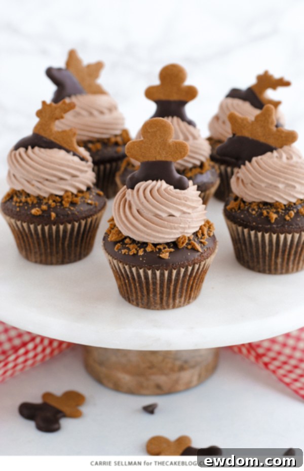 Beautifully decorated Chocolate Gingerbread Cupcakes