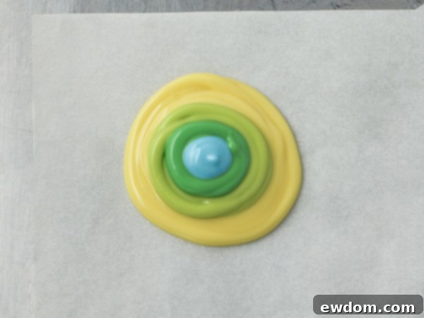 Groovy Polka Dot Cake 13 Variety of colorful mod chocolate polka dots hardening on parchment