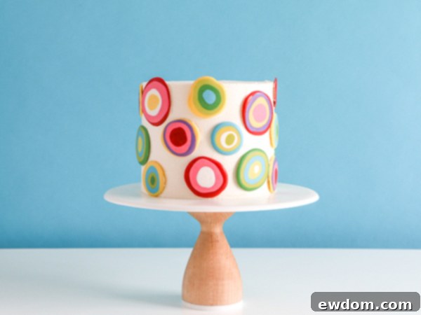 Groovy Polka Dot Cake 15 Mod polka dots beautifully arranged on a pastel frosted cake