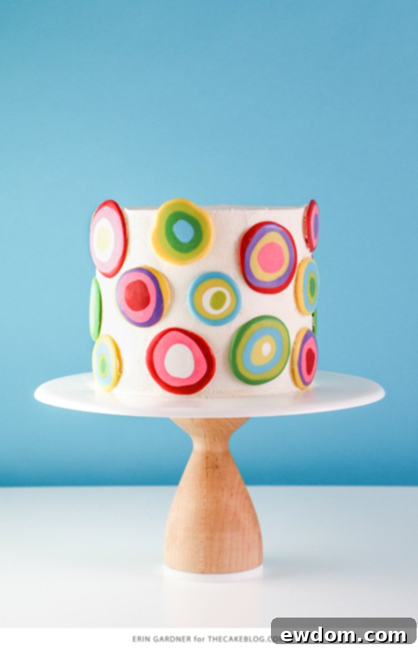 Groovy Polka Dot Cake 16 Close-up of a delightful cake adorned with homemade chocolate polka dots