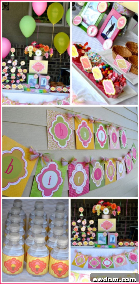 Close-up of Ice Cream Party Decor with Pink, Yellow, and Green Theme Close-up of Ice Cream Party Decor with Pink, Yellow, and Green Theme