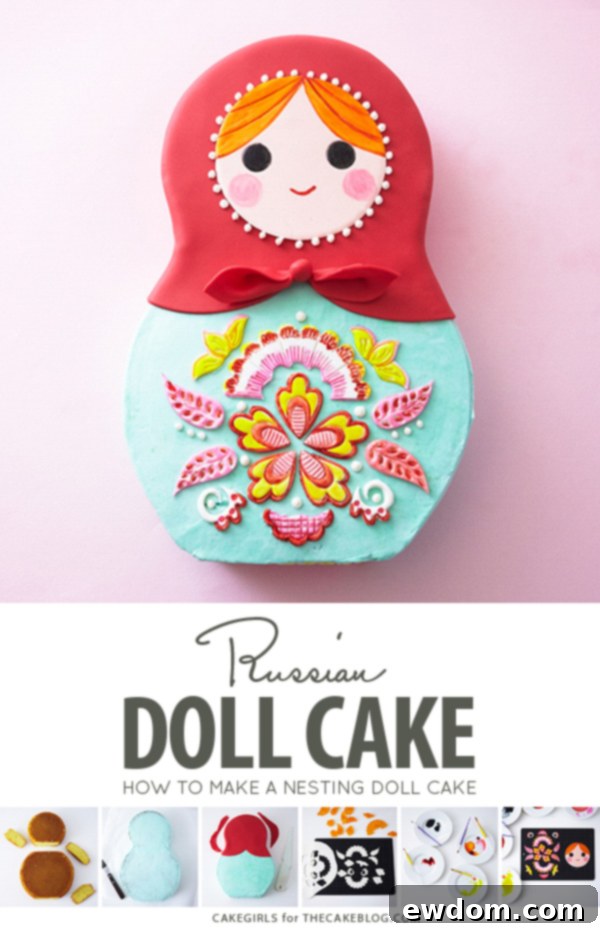 Matryoshka Magic Cake 3 Stunning Russian Nesting Doll Cake with watercolor accents, perfect for a unique baby shower. By Cakegirls for TheCakeBlog.com