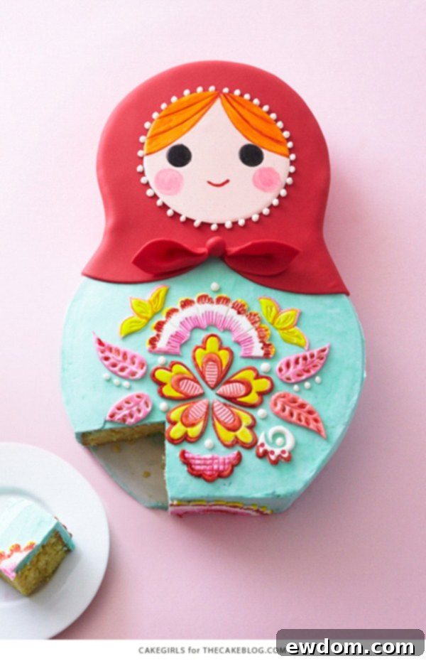 Matryoshka Magic Cake 21 The completed Russian Nesting Doll Cake, a beautiful and unique creation ready for celebration. Cake by Cakegirls for TheCakeBlog.com