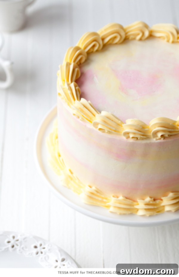Artistic top-down view of the decorated Lemon Honey Apricot Cake