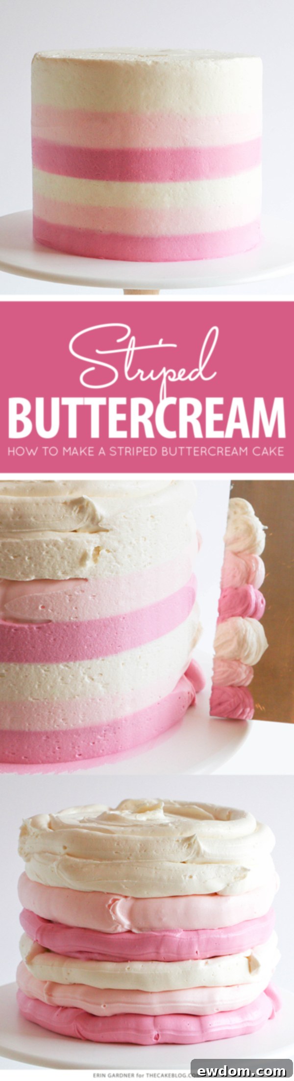 Professional baker Erin Gardner's striped buttercream cake tutorial for TheCakeBlog.com