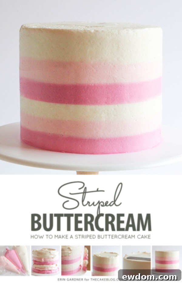 Beautifully decorated striped buttercream cake tutorial by Erin Gardner