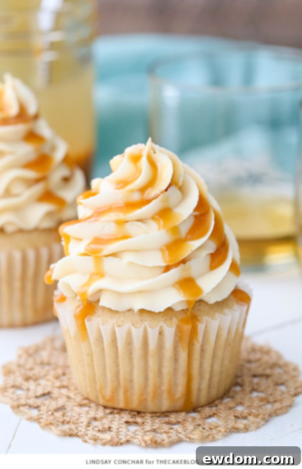 Decadent Bourbon Vanilla Caramel Delights 2 Caramel Bourbon Vanilla Cupcakes - a brown sugar bourbon cupcake topped with caramel vanilla frosting for a unique combination that is full of flavor!