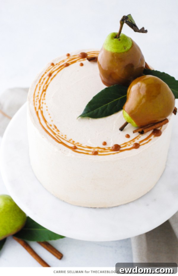 Decadent Salted Caramel Pear Delight 2 Salted Caramel Pear Cake - fresh pear cake with cinnamon buttercream, salted caramel and homemade caramel dipped pears, a perfect autumn dessert.
