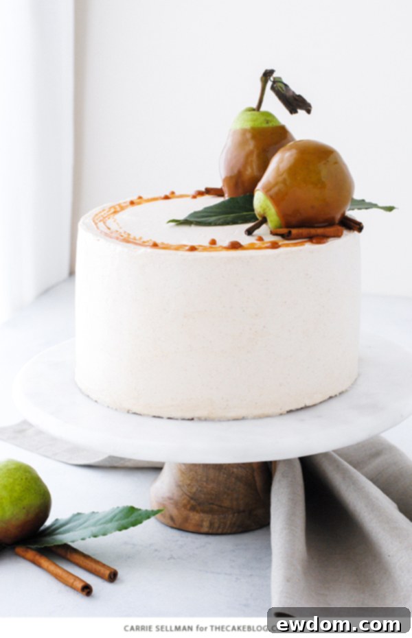 Decadent Salted Caramel Pear Delight 3 Salted Caramel Pear Cake slices showcasing layers of pear cake, cinnamon buttercream, and salted caramel drizzle.