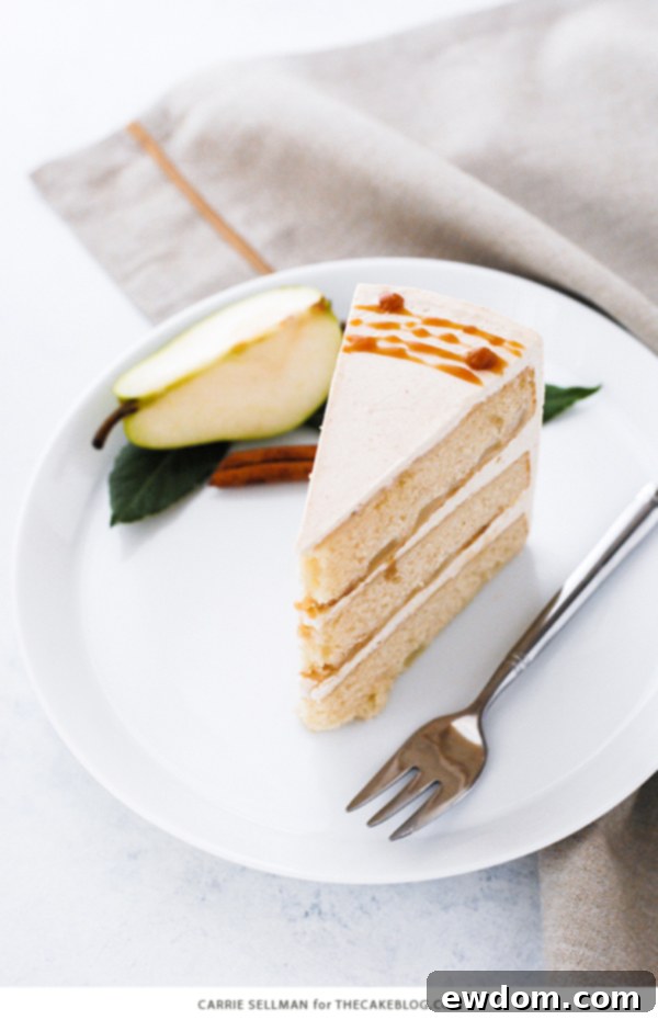 Decadent Salted Caramel Pear Delight 8 An inviting side shot of Salted Caramel Pear Cake, ready to be served.